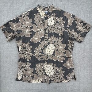 Vtg 90s Reyn Spooner Sz 3XL Hawaiian Popover‎ Kloth Brown Tan Floral Fronds Loud